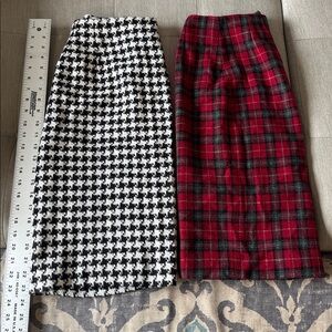 Beautiful vintage houndstooth and red plaid wool skirt bundle